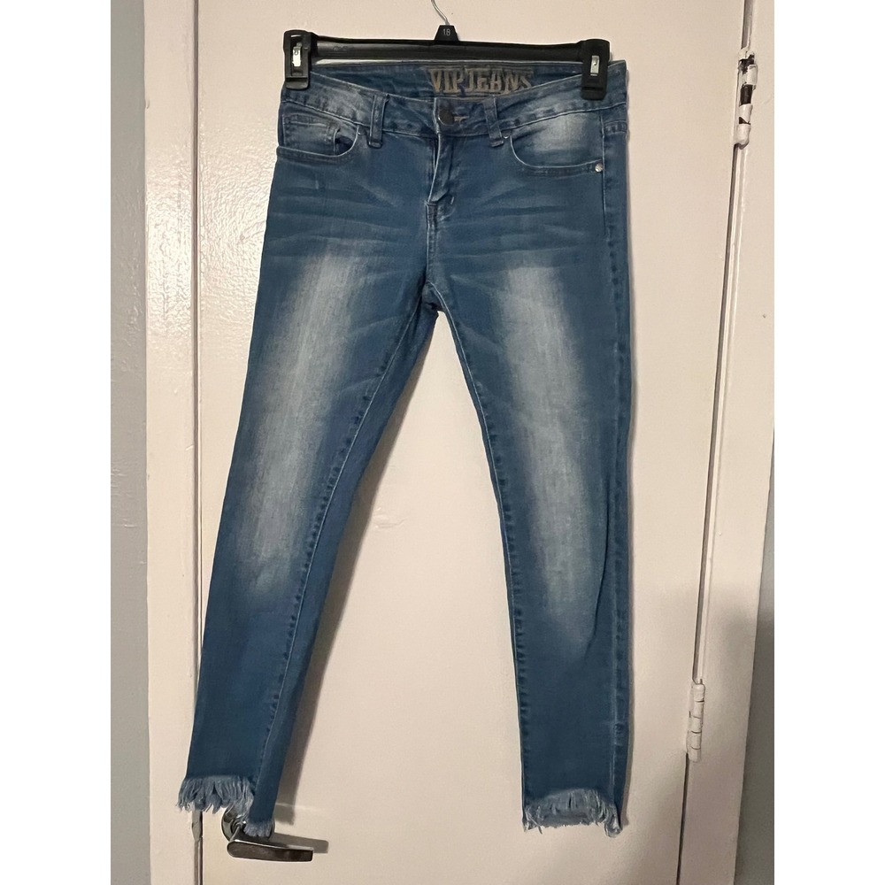 VIP Jeans Womens Medium Wash Frayed Fringe Hem Skinny Jeans Size 5/6 2-80177M